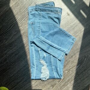 PrettyLittleThing Blue Denim Stretch Distressed Jeans